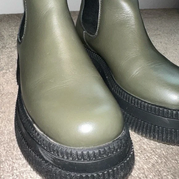 GANNI Olive Green Creepers Mid Chelsea Boots Size 6 - Picture 8 of 13